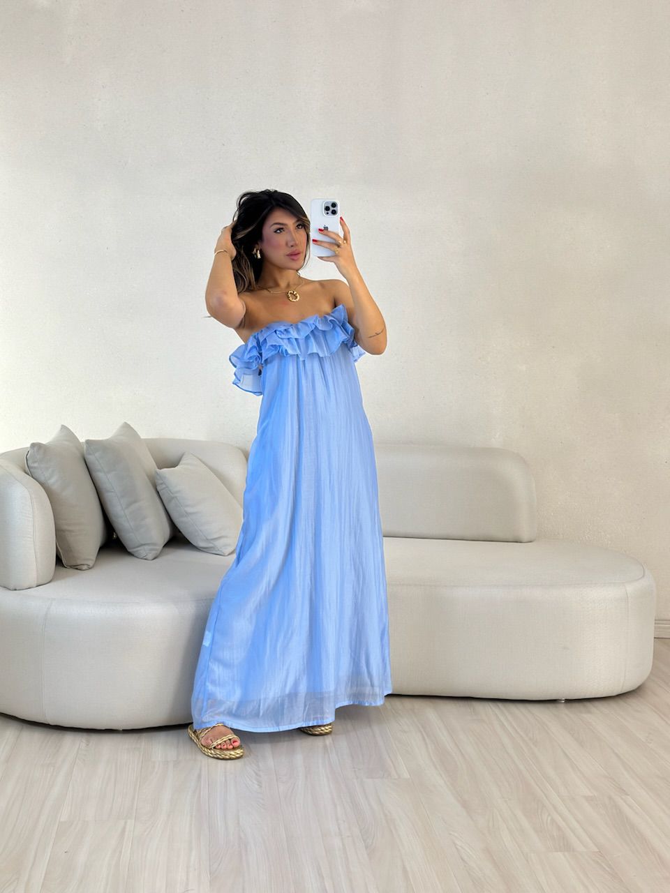 VESTIDO NINA BABADOS azul