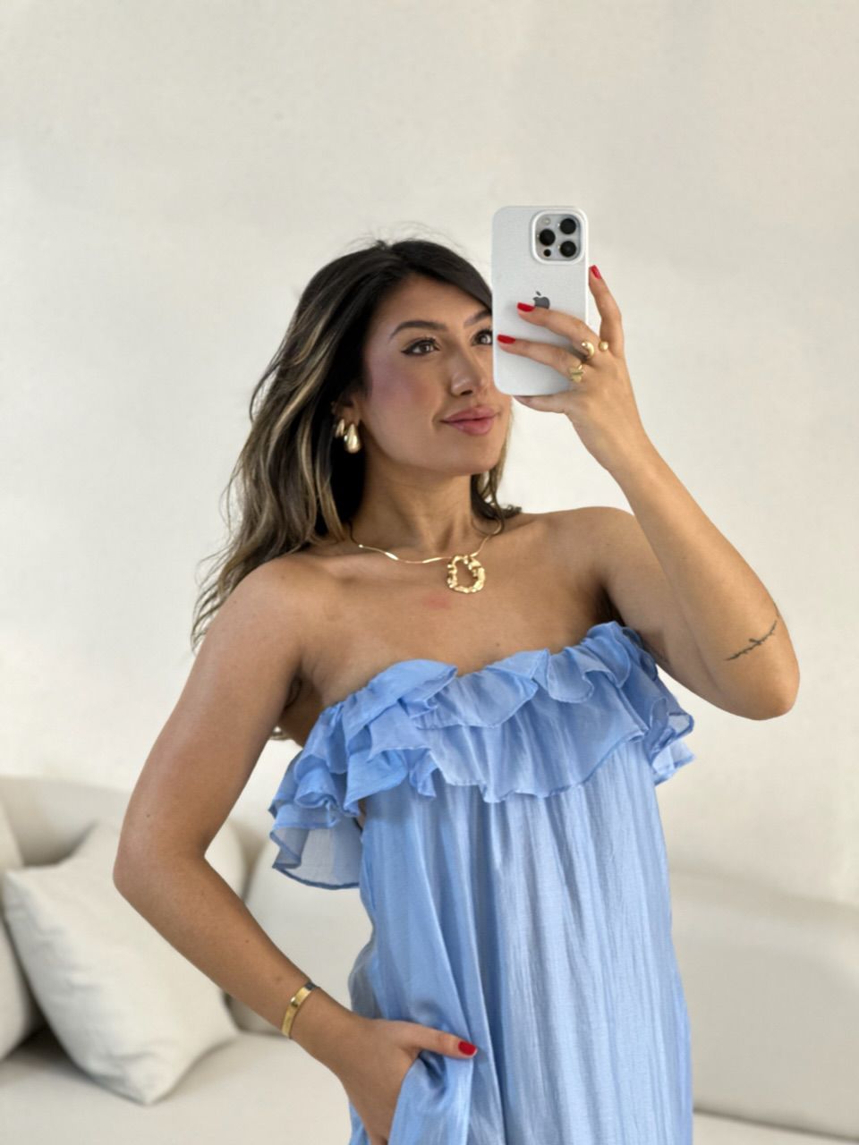VESTIDO NINA BABADOS azul