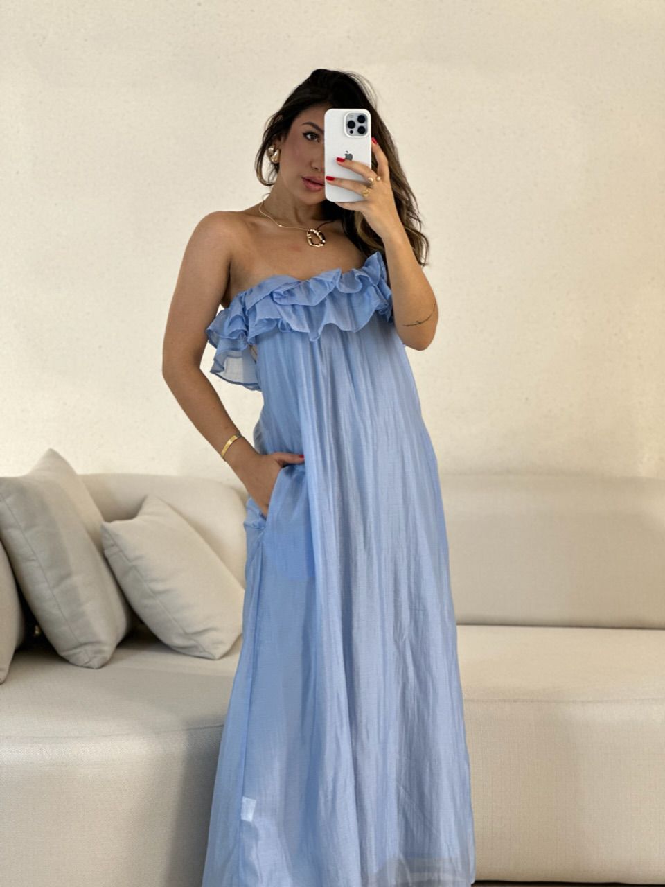 VESTIDO NINA BABADOS azul