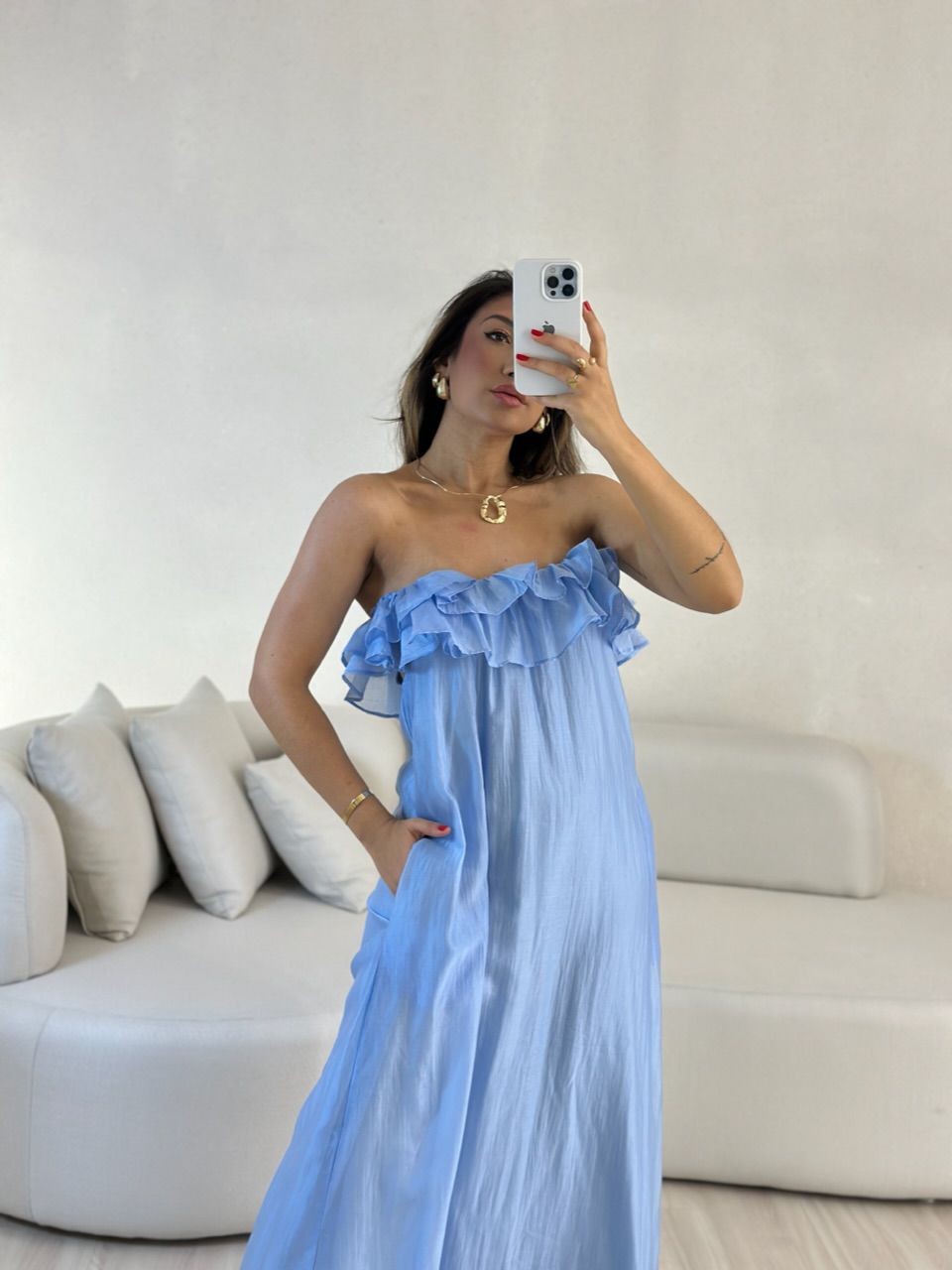 VESTIDO NINA BABADOS azul