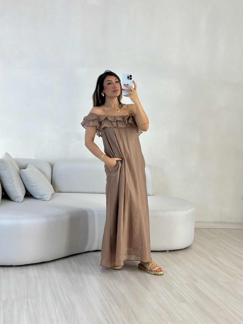 VESTIDO NINA BABADOS Marrom