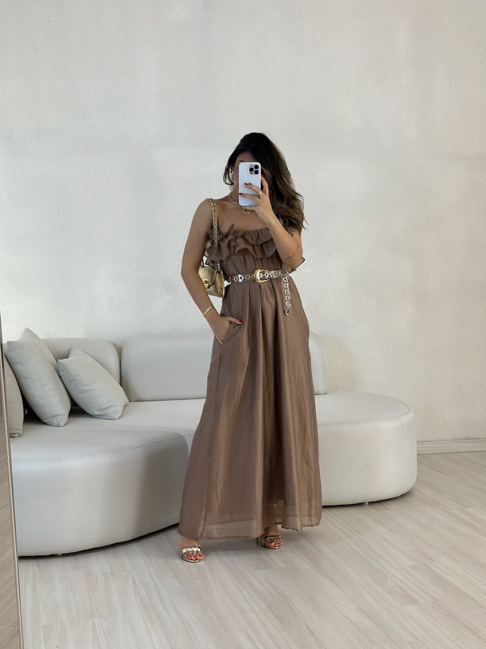 VESTIDO NINA BABADOS Marrom