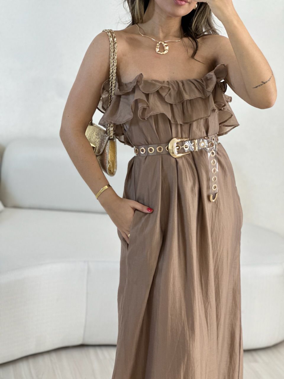 VESTIDO NINA BABADOS Marrom