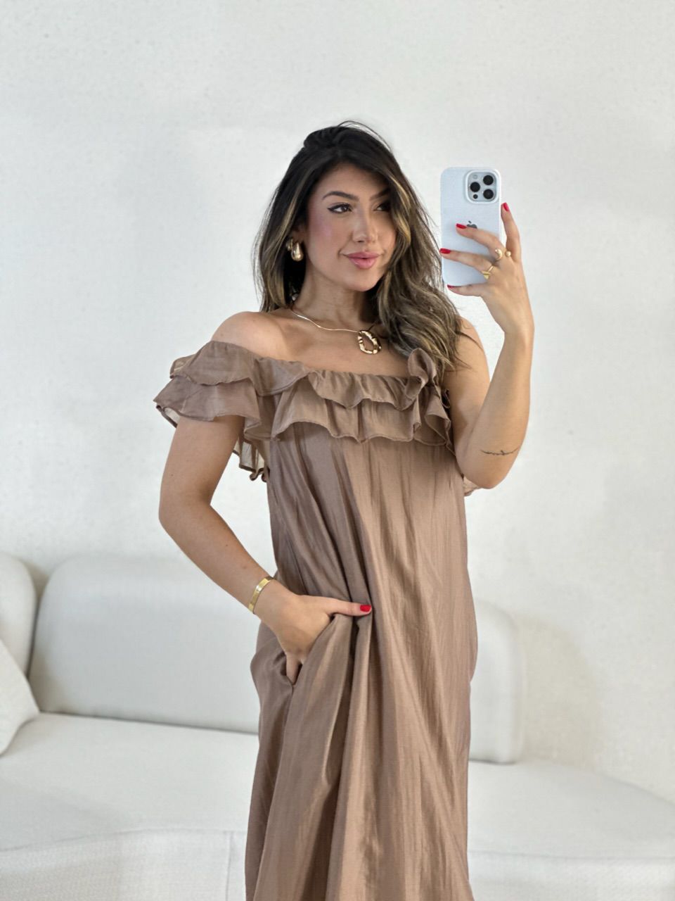 VESTIDO NINA BABADOS Marrom