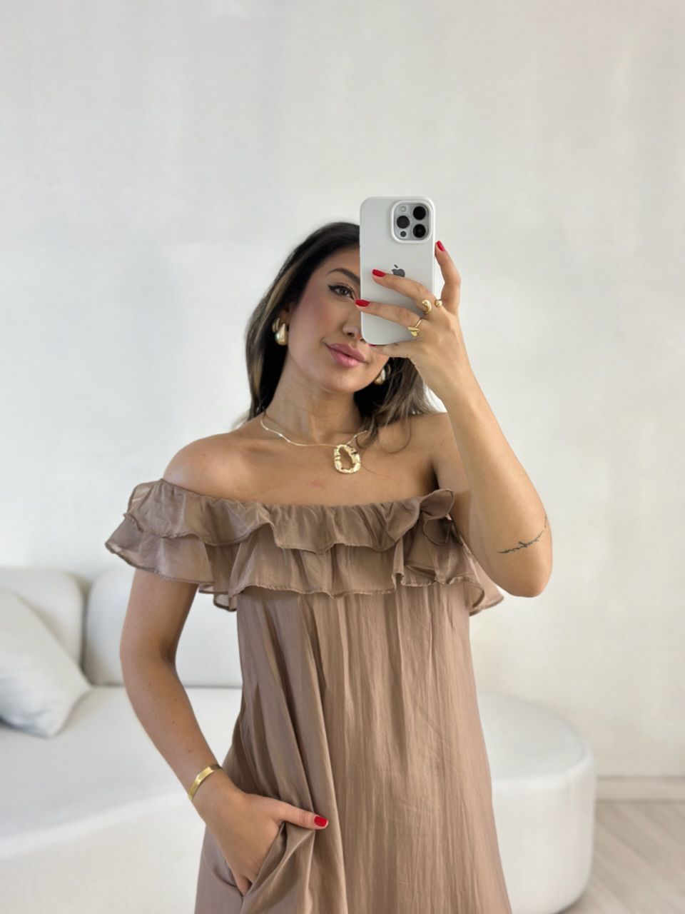 VESTIDO NINA BABADOS Marrom