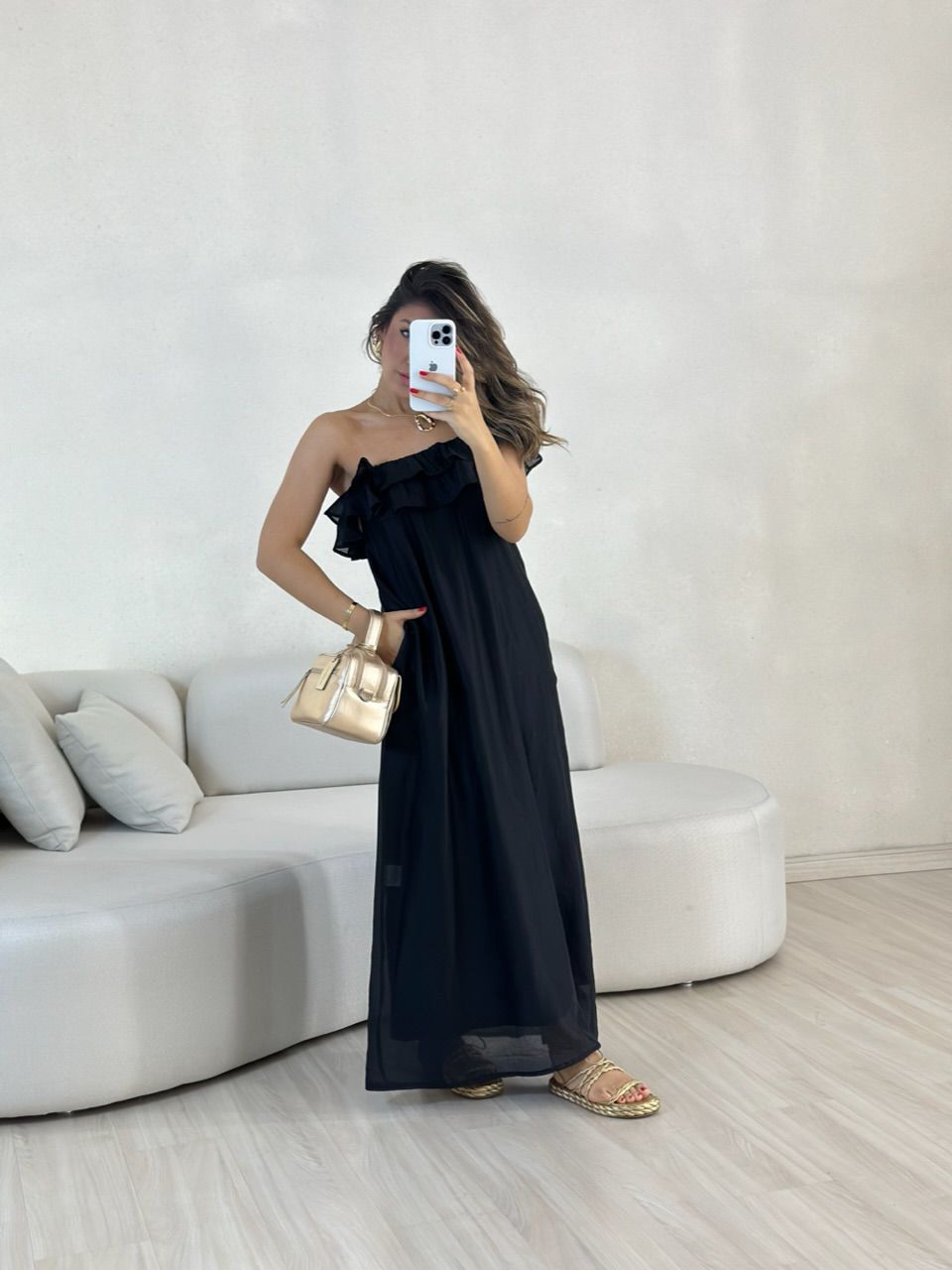 VESTIDO NINA BABADOS preto