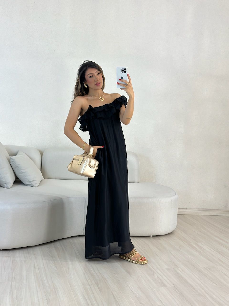 VESTIDO NINA BABADOS preto