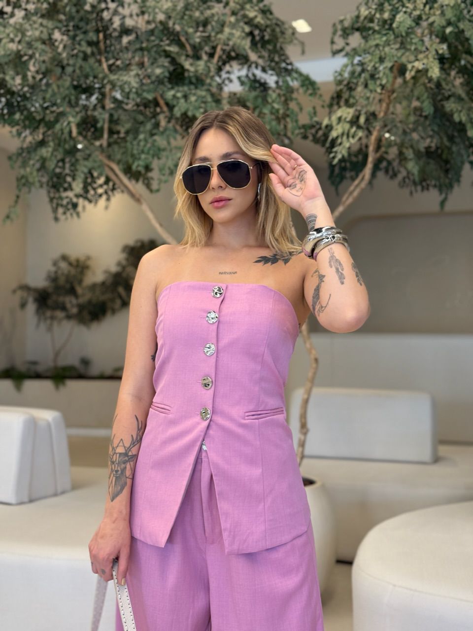 CONJUNTO LUANA TOMARA QUE CAIA ROSA CHICLETE