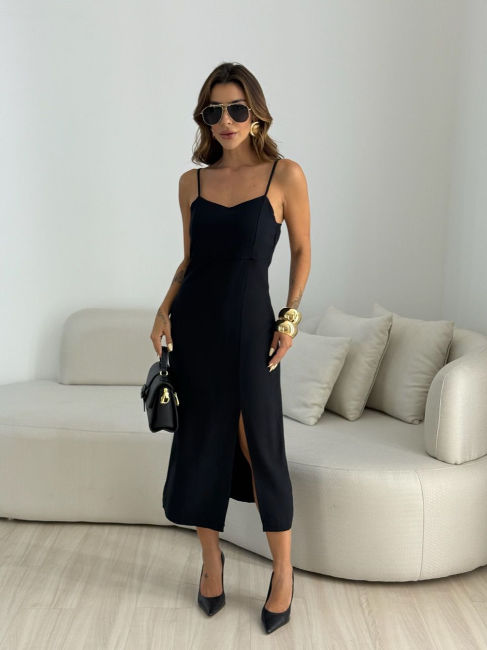 VESTIDO CLOE MIDI PRETO - 0068680032 - CAROLLA FERRARO