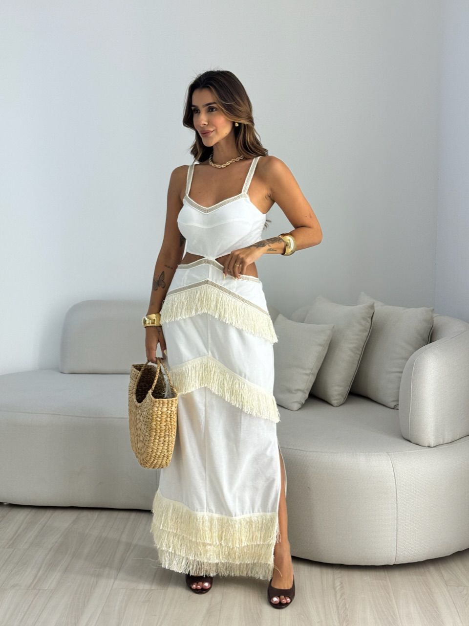 VESTIDO KAYA FRANJAS OFF - 0068710326 - CAROLLA FERRARO