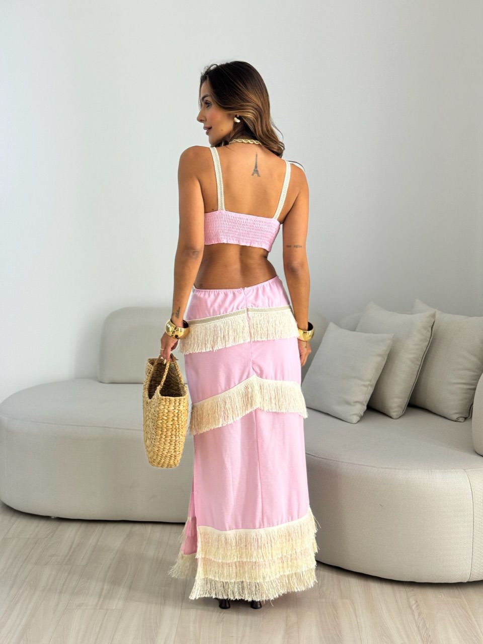 VESTIDO KAYA FRANJAS ROSA