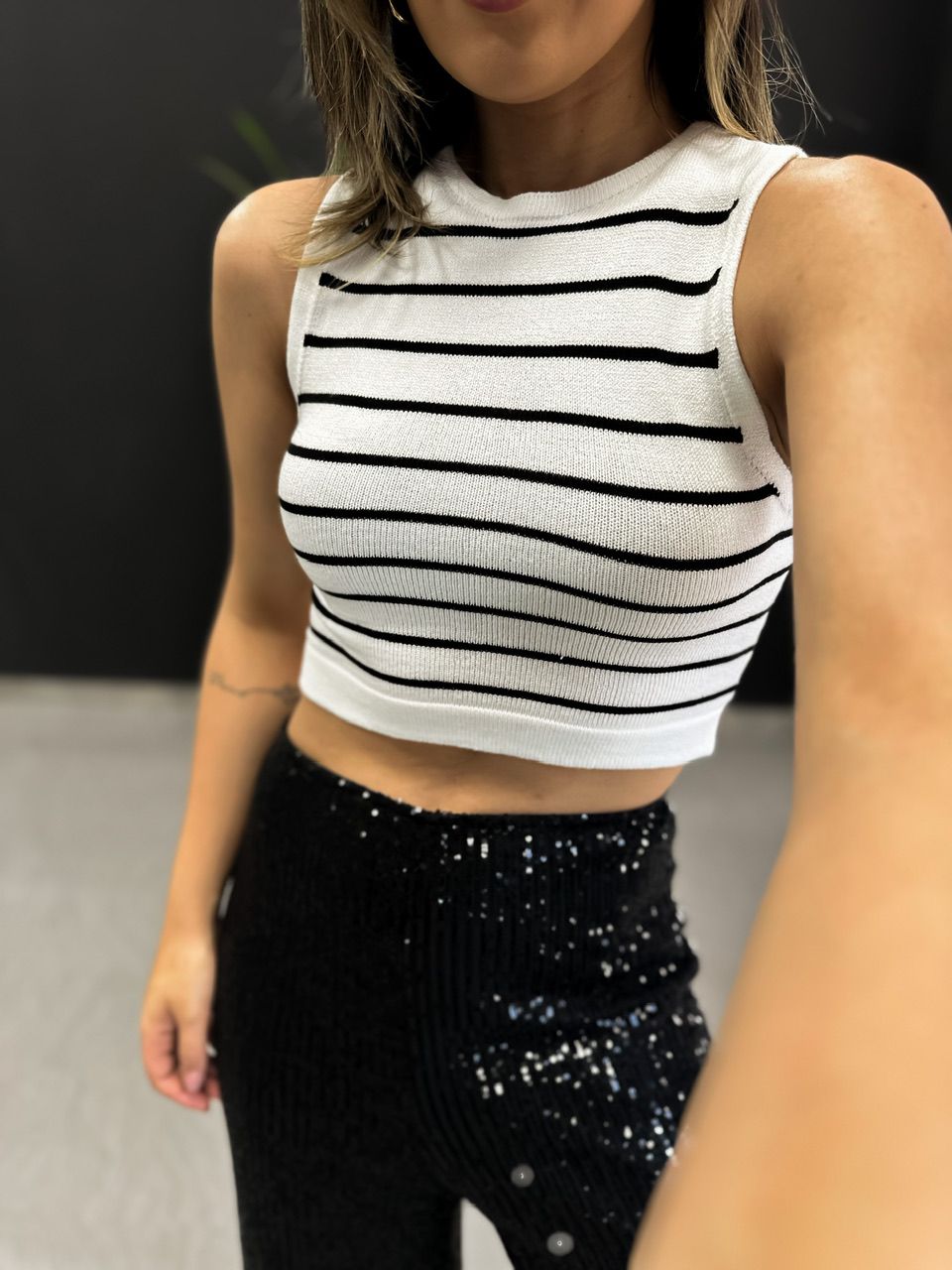 CROPPED LISTRADO BRANCO