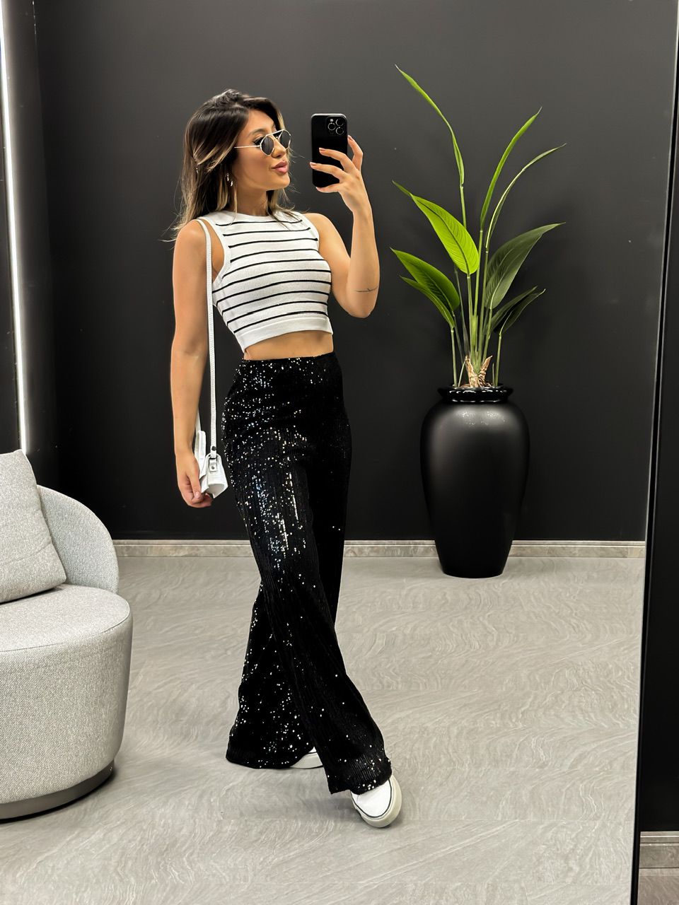 CROPPED LISTRADO BRANCO