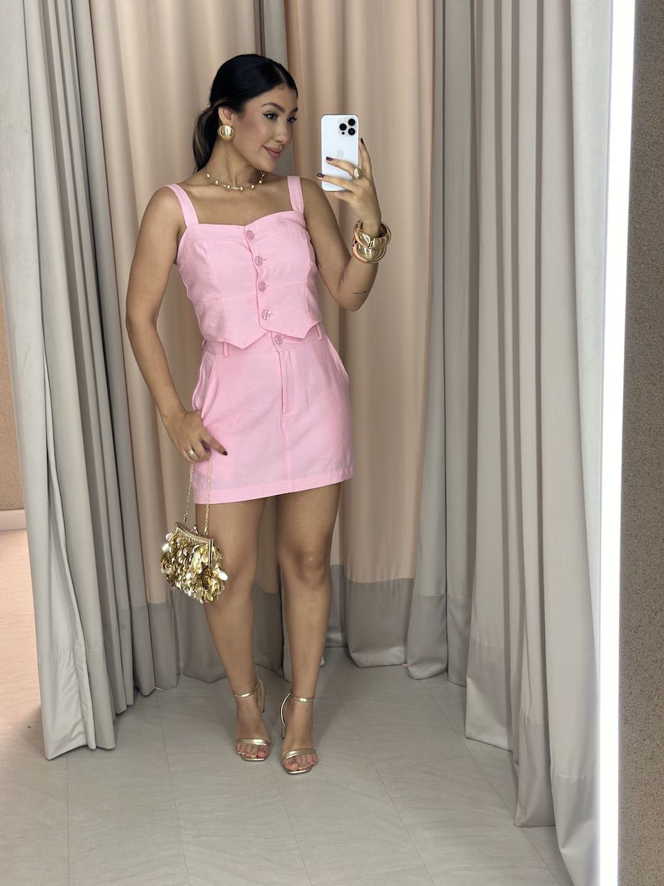 CONJUNTO FABIANA BLUSA BOTÕES BABY PINK - 00581503... - CAROLLA FERRARO
