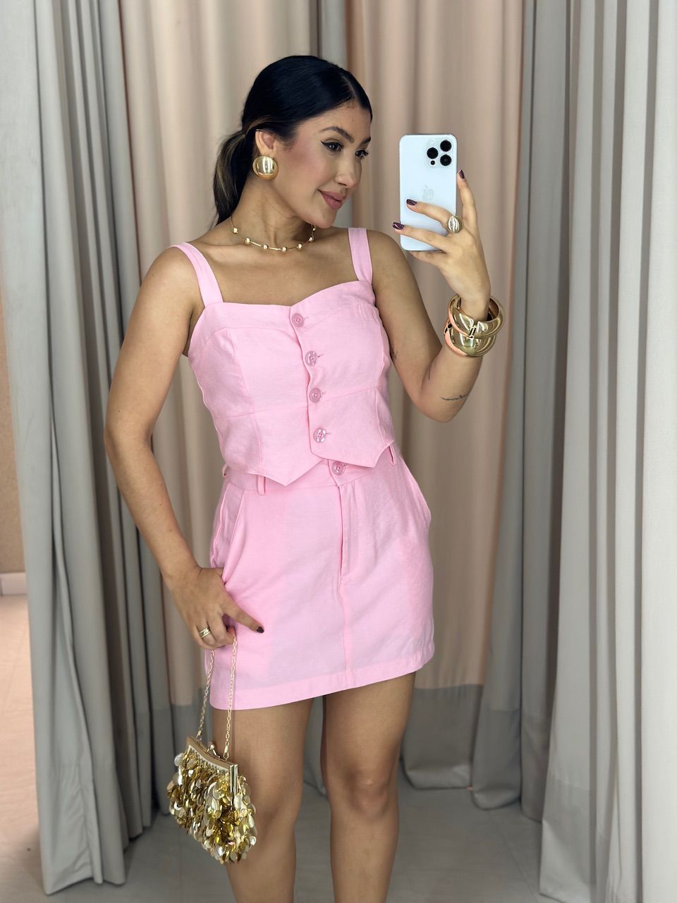 CONJUNTO FABIANA BLUSA BOTÕES BABY PINK
