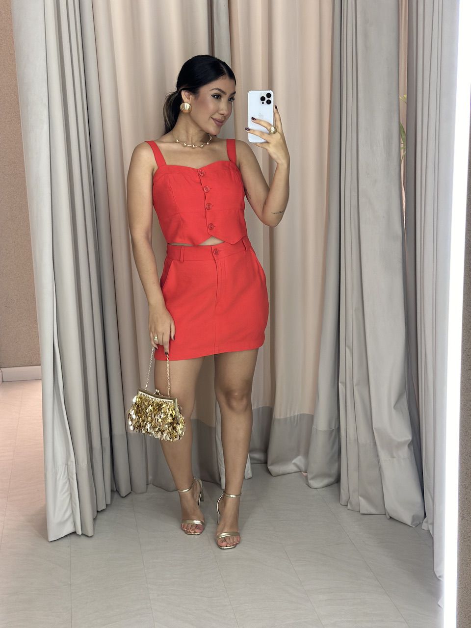 CONJUNTO FABIANA BLUSA BOTÕES VERMELHO - 005815000... - CAROLLA FERRARO