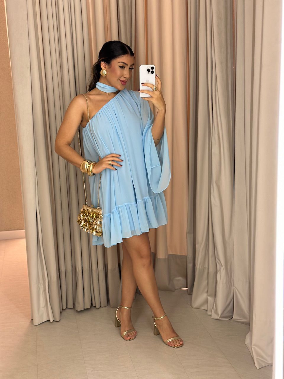 VESTIDO RENATA NULA MANGA BABY BLUE