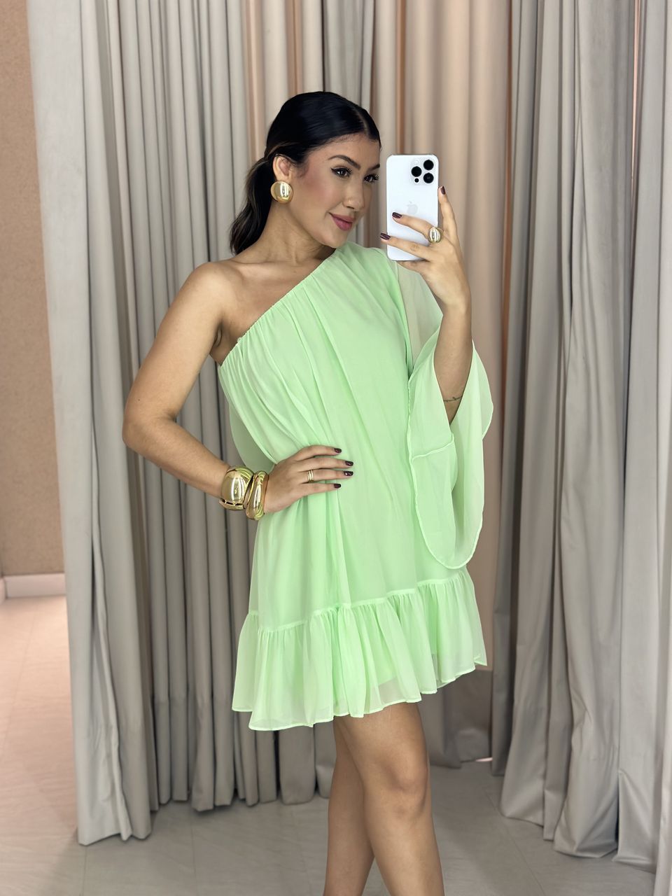 VESTIDO RENATA NULA MANGA BABY GREEN - 0058230400 - CAROLLA FERRARO