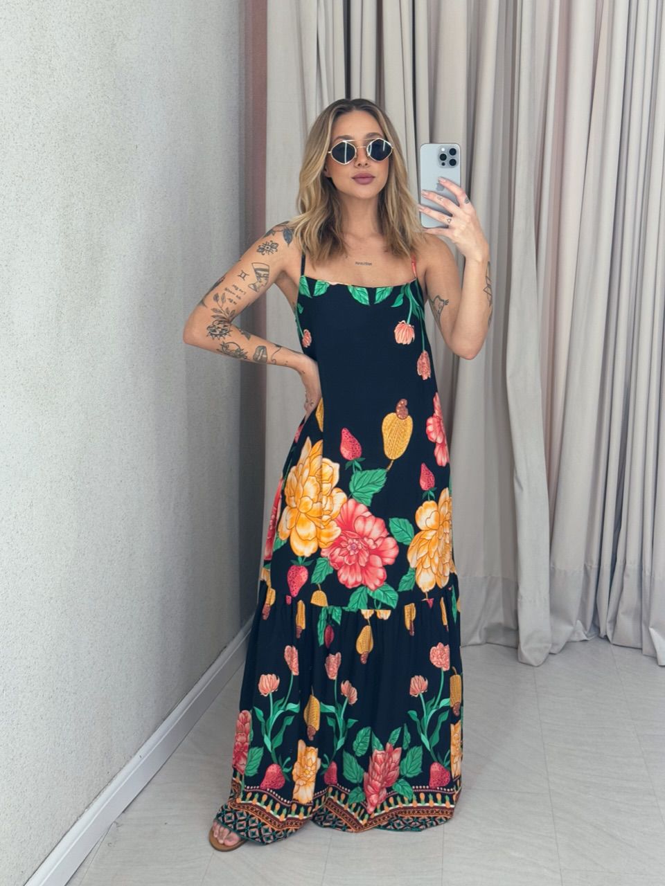 VESTIDO Sophia ESTAMPADO preto