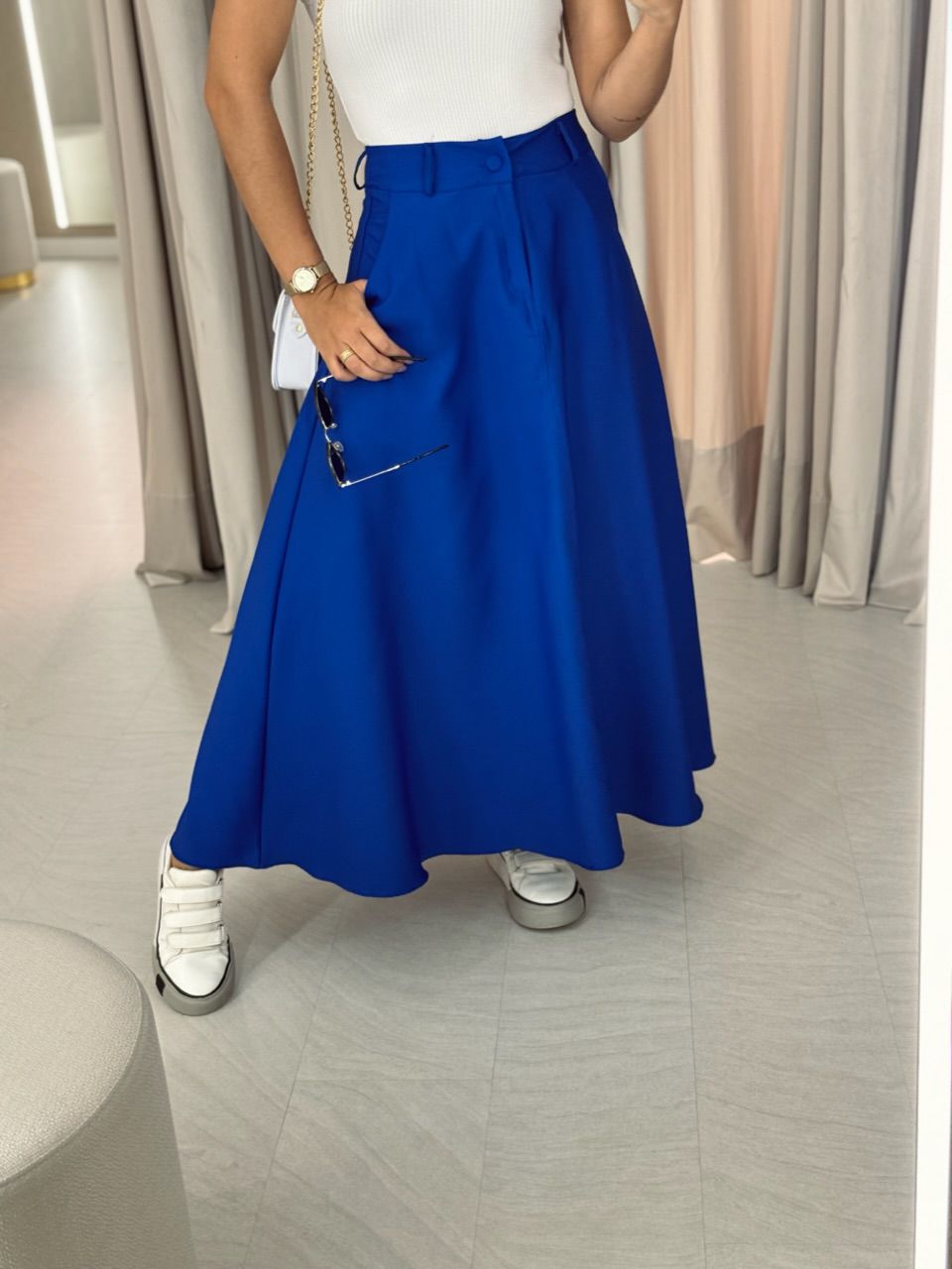 SAIA RAFAELA MIDI AZUL - 0049410109 - CAROLLA FERRARO