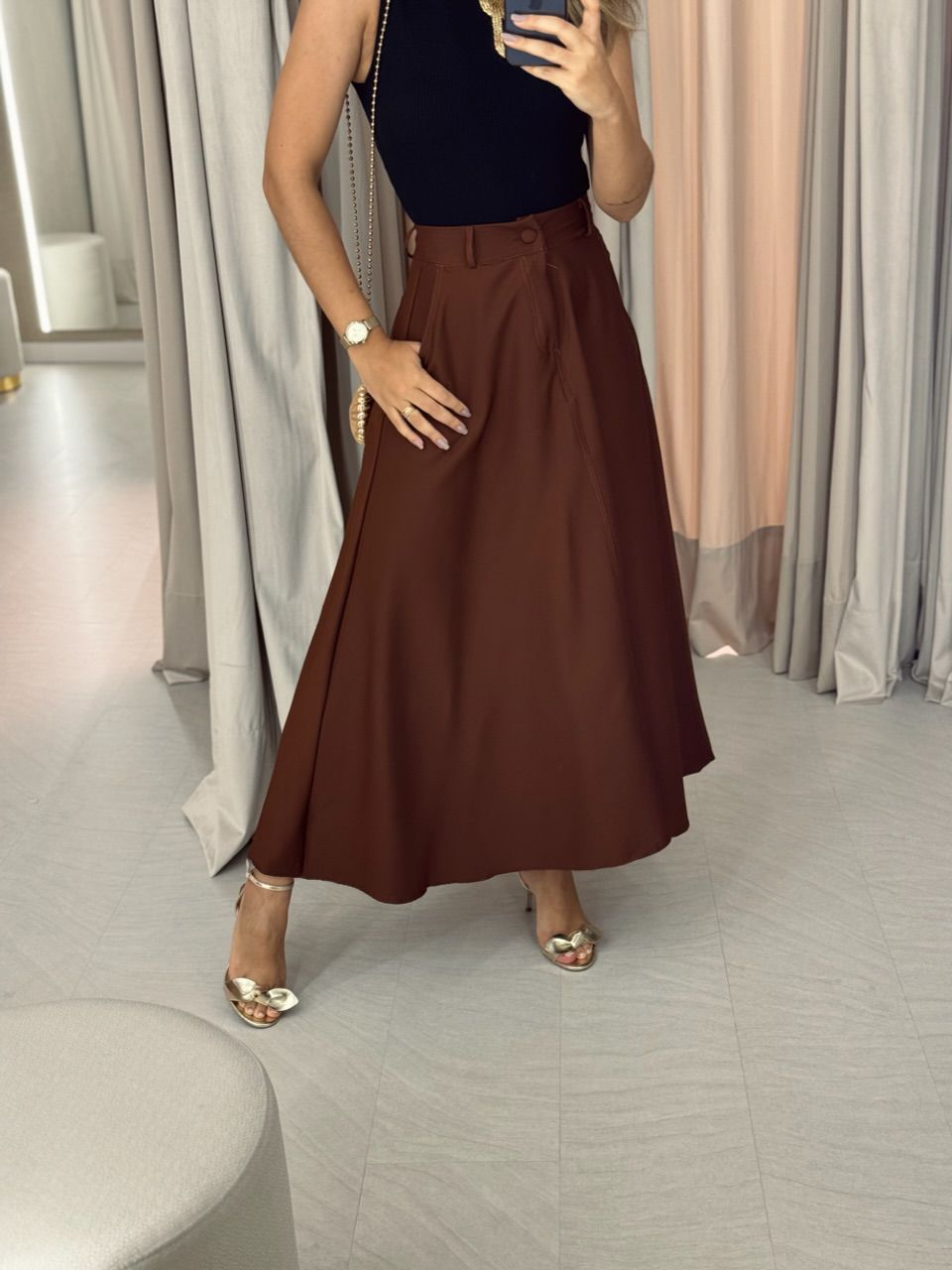 SAIA RAFAELA MIDI MARROM - 0049410054 - CAROLLA FERRARO