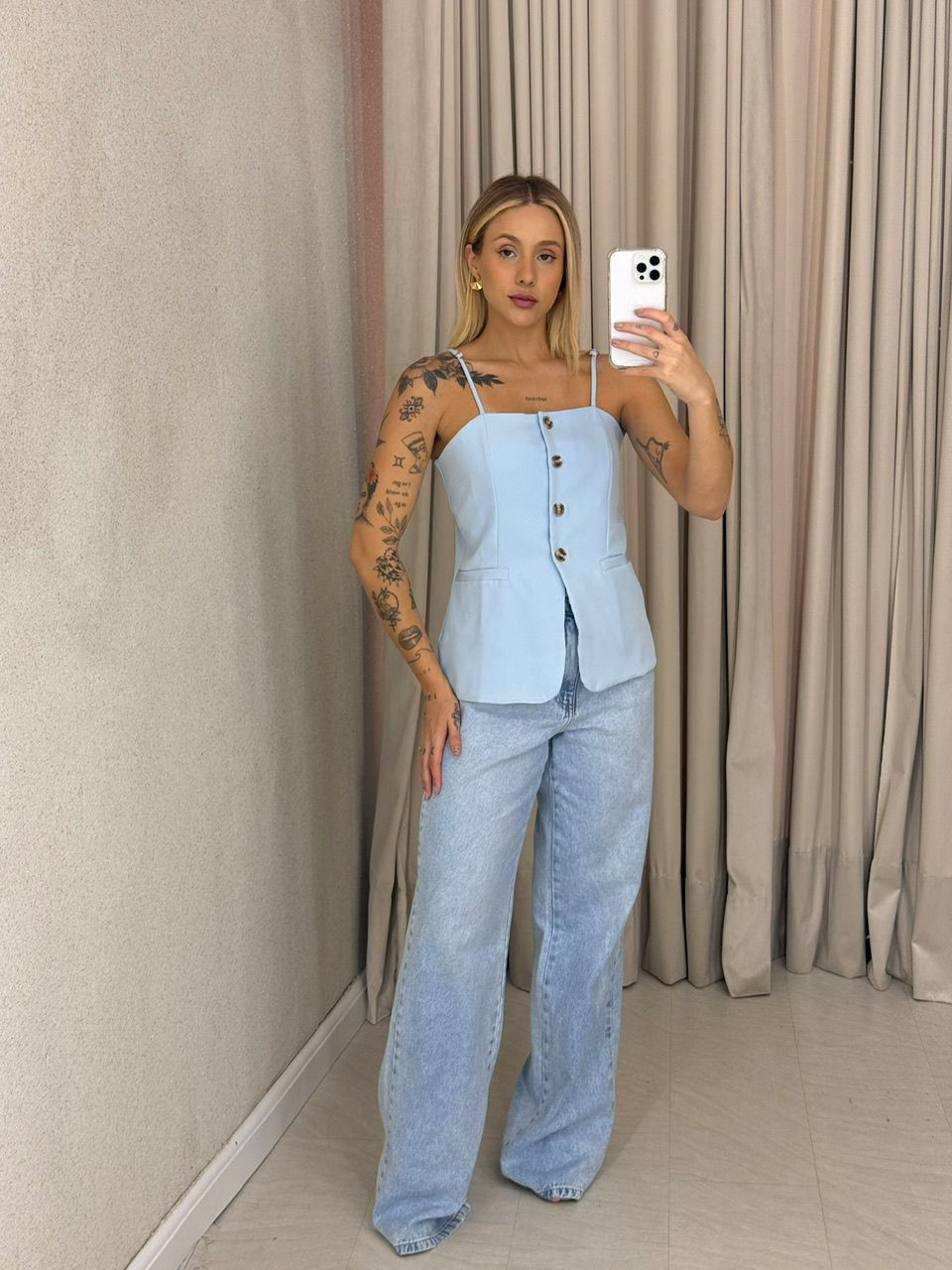 BLUSA ANNABELLE BOTÕES AZUL