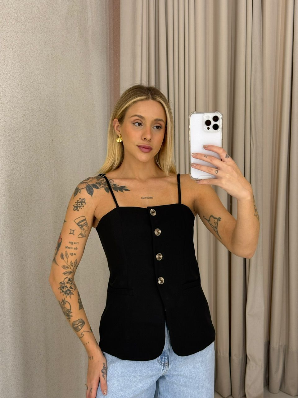 BLUSA ANNABELLE BOTÕES PRETO - 0061860032 - CAROLLA FERRARO
