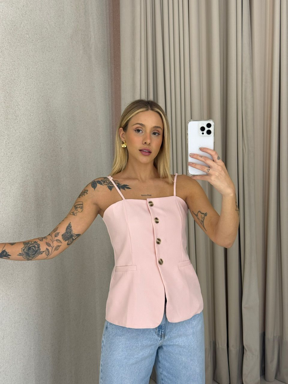 BLUSA ANNABELLE BOTÕES ROSA - 0061860031 - CAROLLA FERRARO