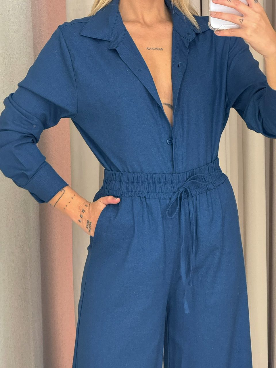 CONJUNTO LIA CAMISA AZUL PETROLEO