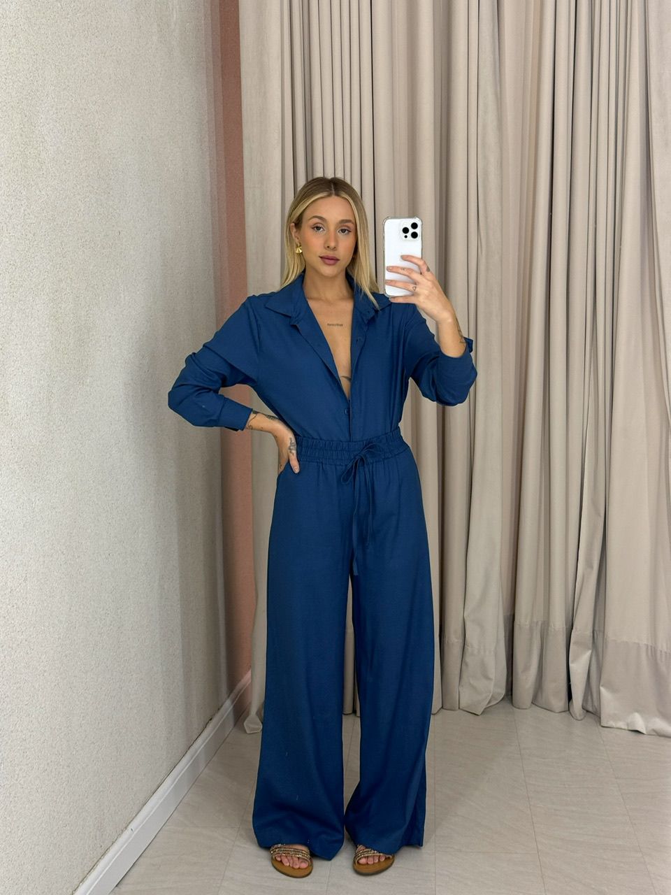 CONJUNTO LIA CAMISA AZUL PETROLEO