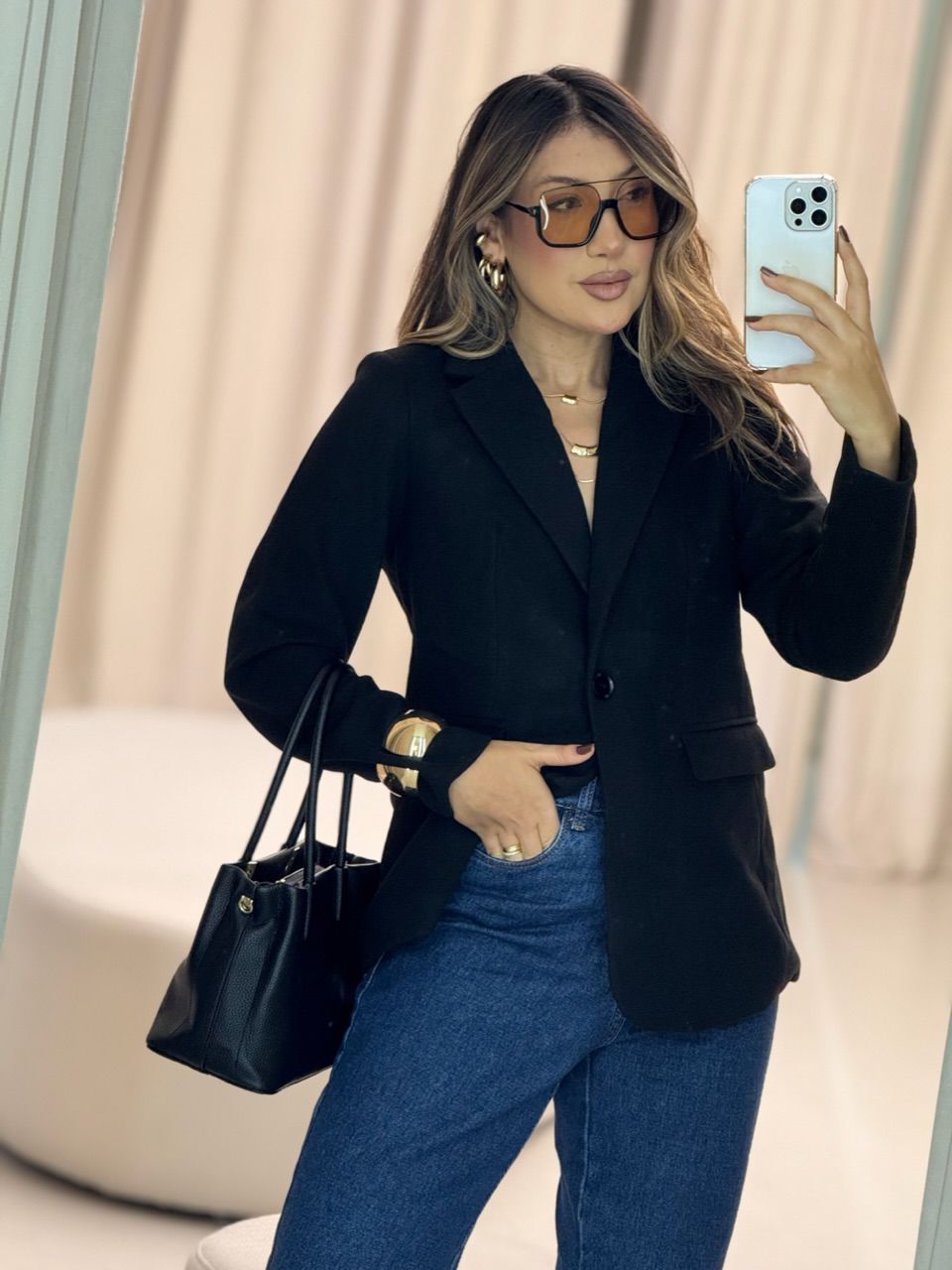 BLAZER CÁSSIA LÃ BATIDA PRETO - 0064010032 - CAROLLA FERRARO