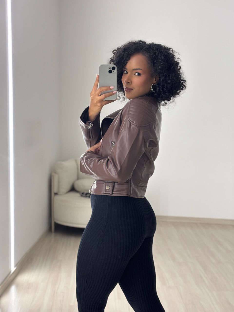 JAQUETA LILIAN COURO FAKE MARROM