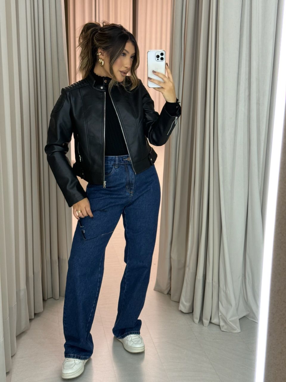 JAQUETA LILIAN COURO FAKE PRETO