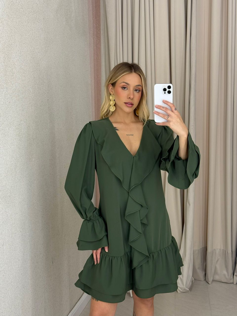 VESTIDO CELIANE BABADOS VERDE