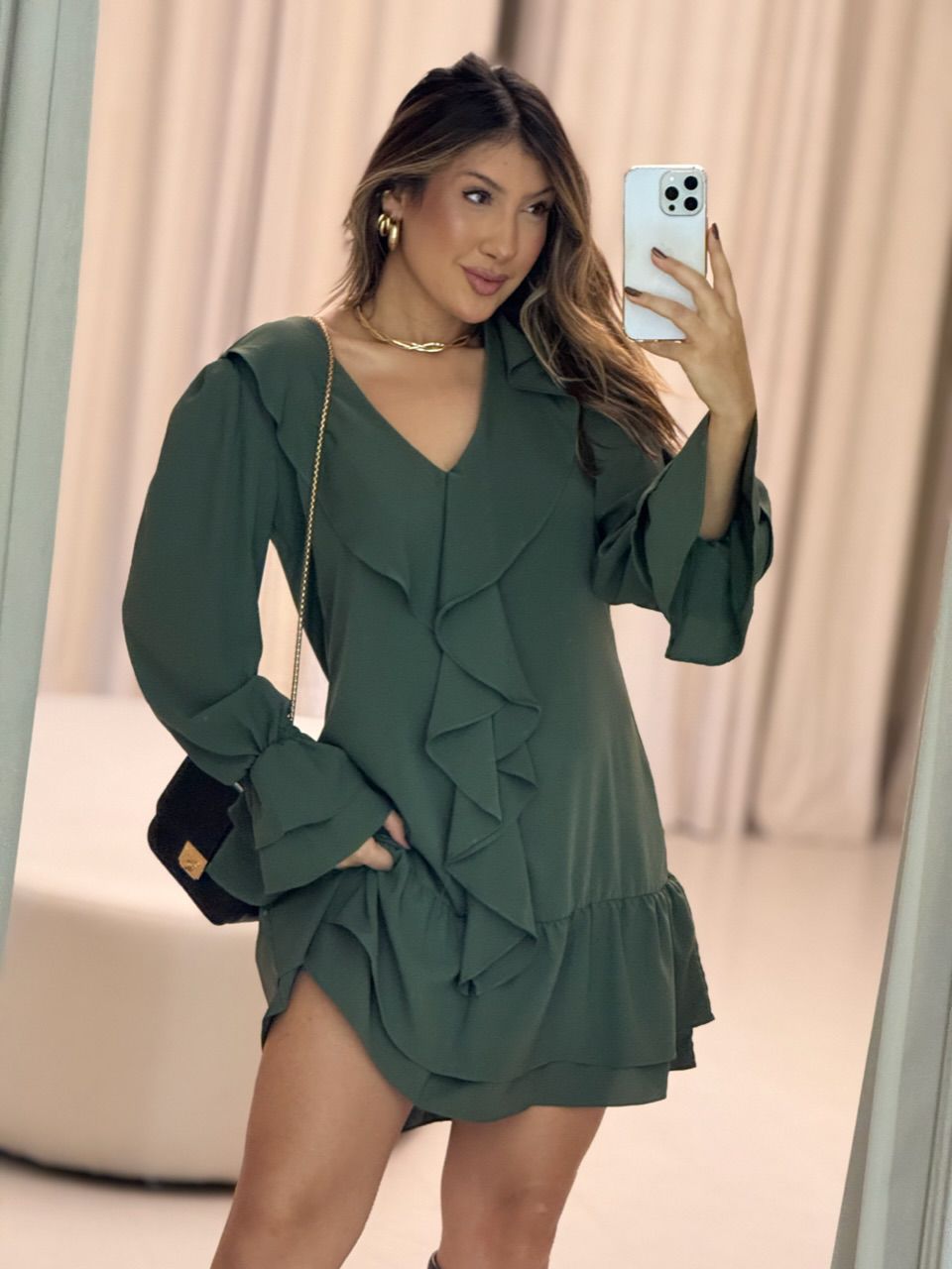 VESTIDO CELIANE BABADOS VERDE