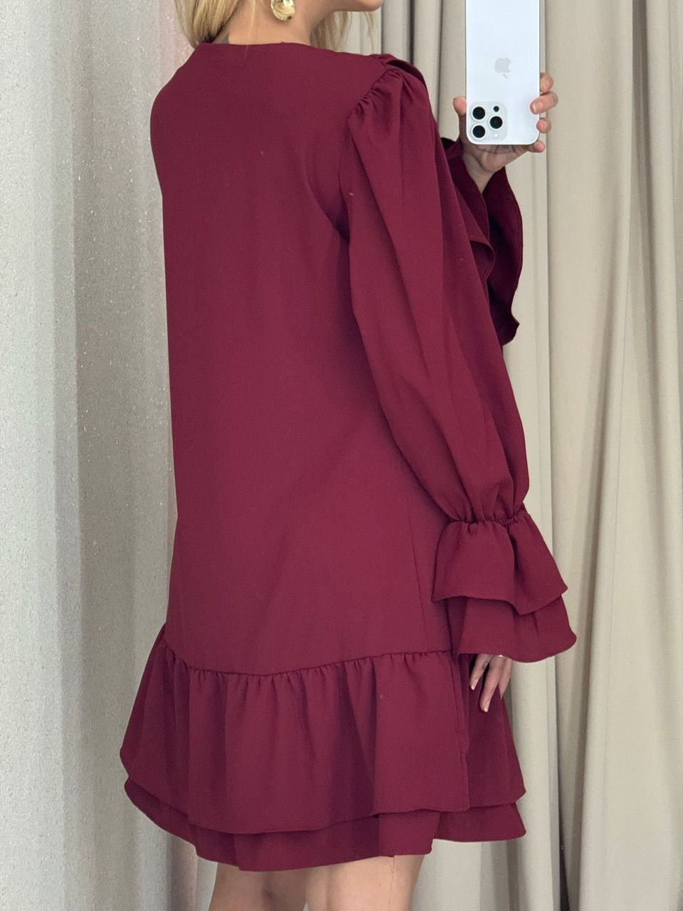 VESTIDO CELIANE BABADOS VINHO