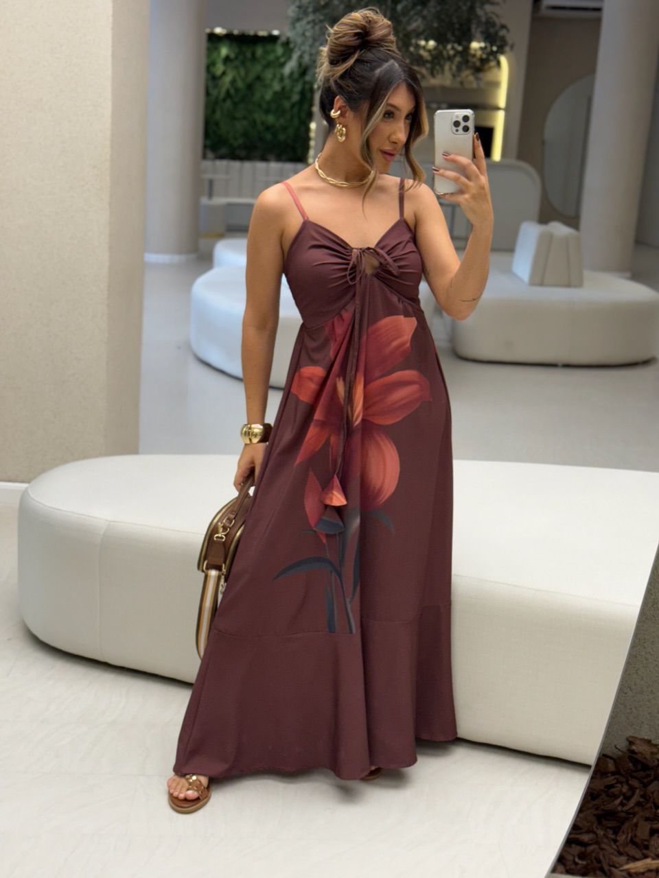 VESTIDO NÍDIA FLOR MARROM - 0064060054 - CAROLLA FERRARO