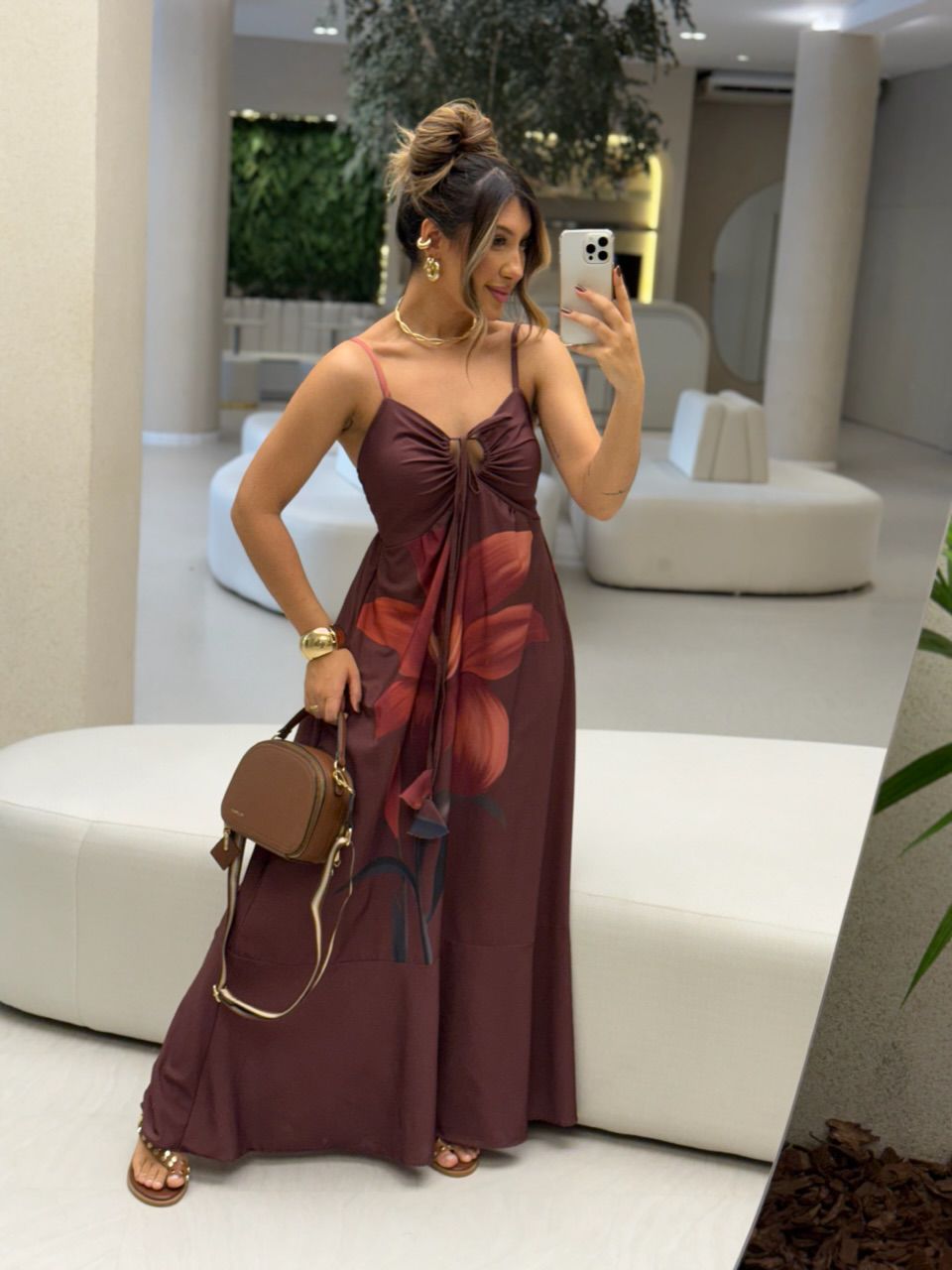 VESTIDO NÍDIA FLOR MARROM