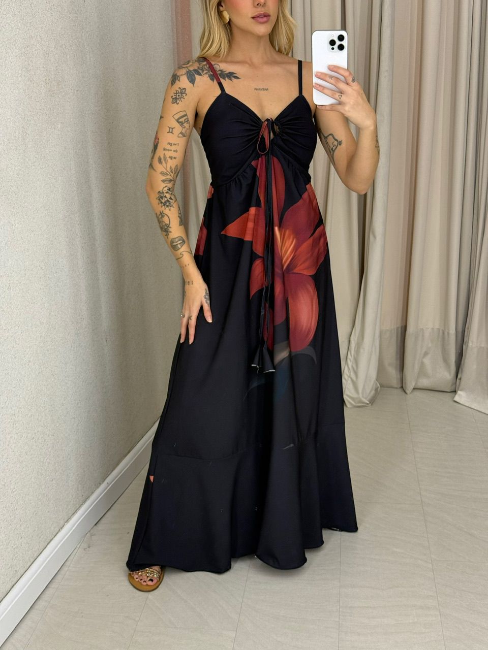 VESTIDO NÍDIA FLOR PRETO