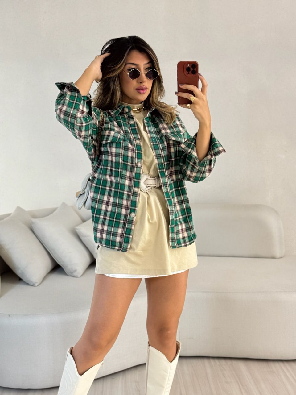 CAMISA SANDRA XADREZ VERDE - 0052780014 - CAROLLA FERRARO