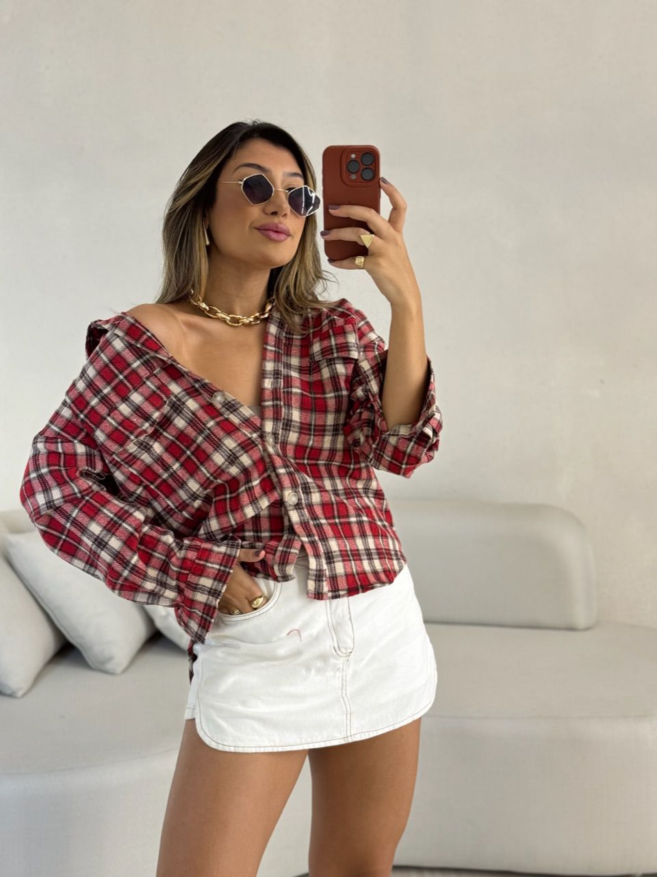 CAMISA SANDRA XADREZ VERMELHA