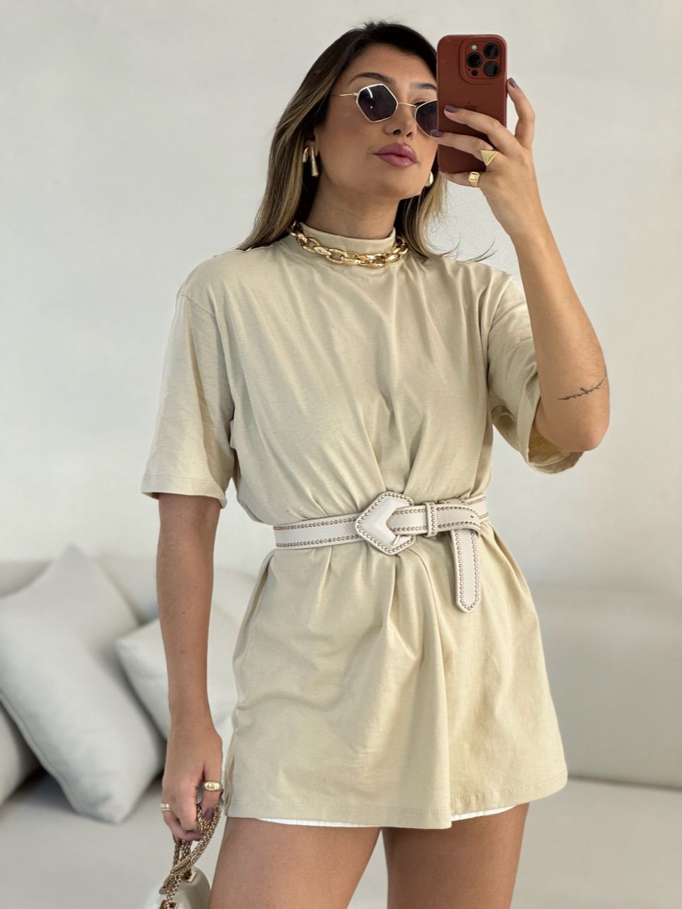 CAMISETÃO AMORA BÁSICO MARFIM - 0052810056 - CAROLLA FERRARO