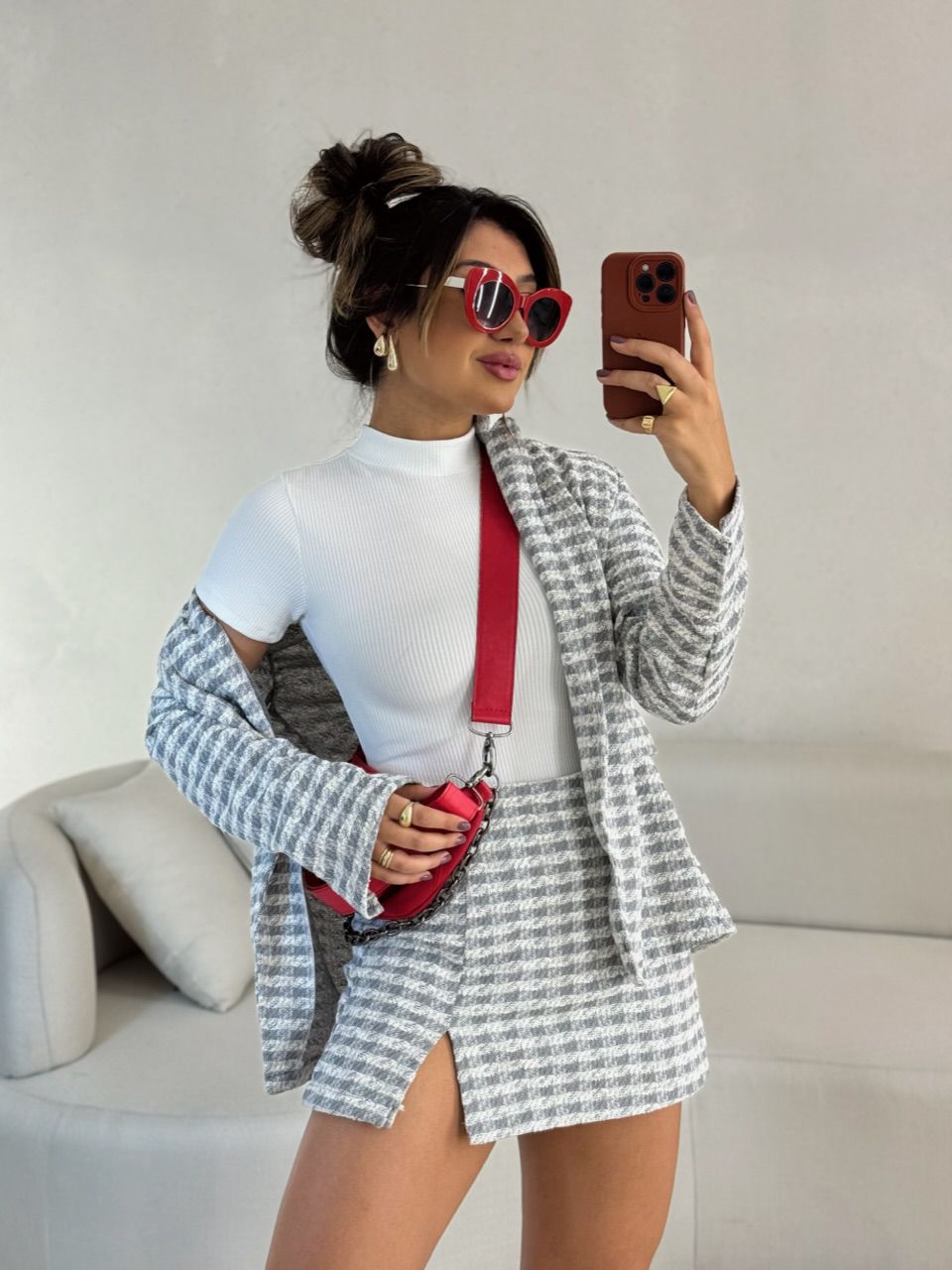 CONJUNTO MARIAH XADREZ CINZA CLARO