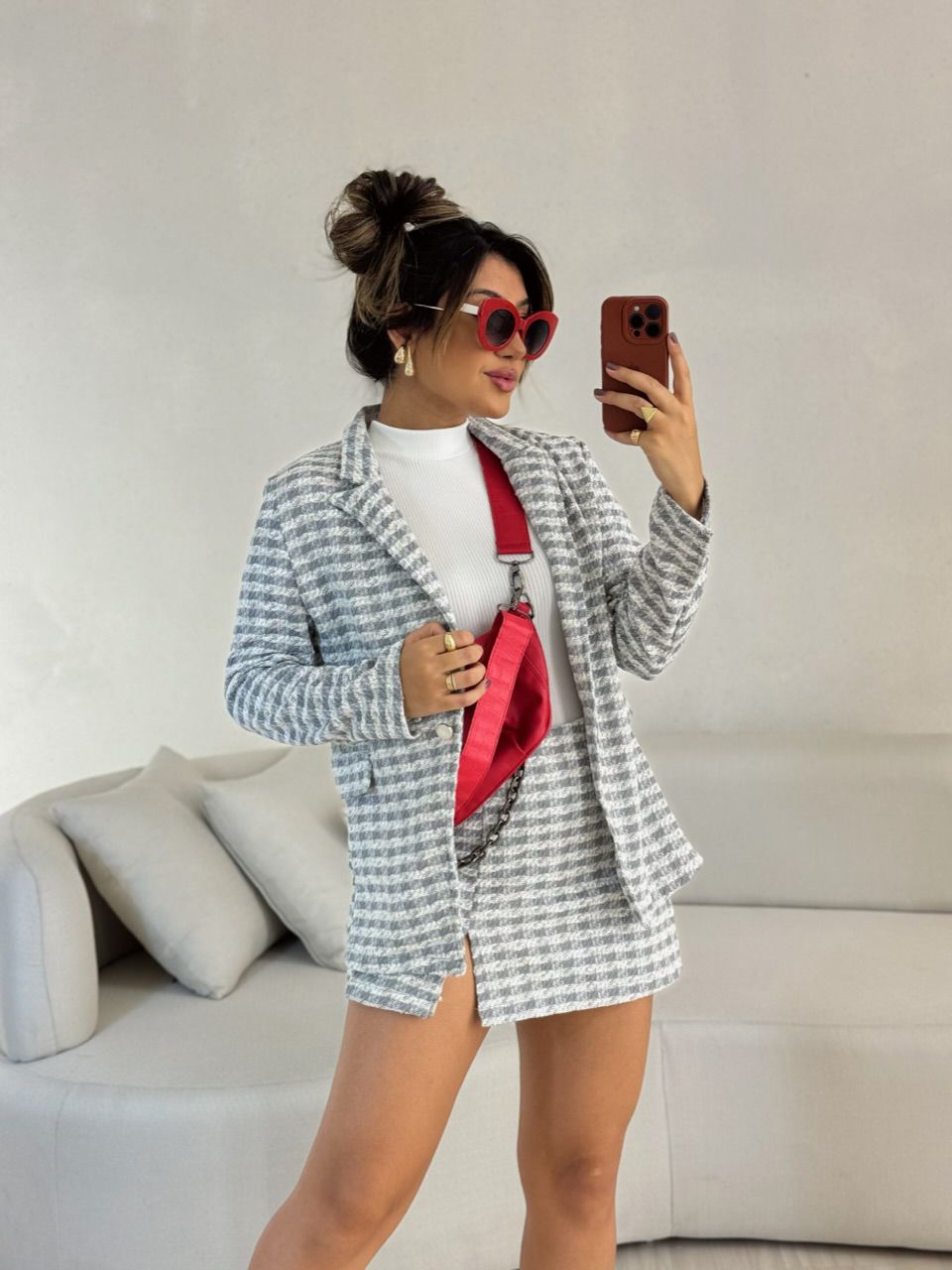 CONJUNTO MARIAH XADREZ CINZA CLARO - 0052790221 - CAROLLA FERRARO