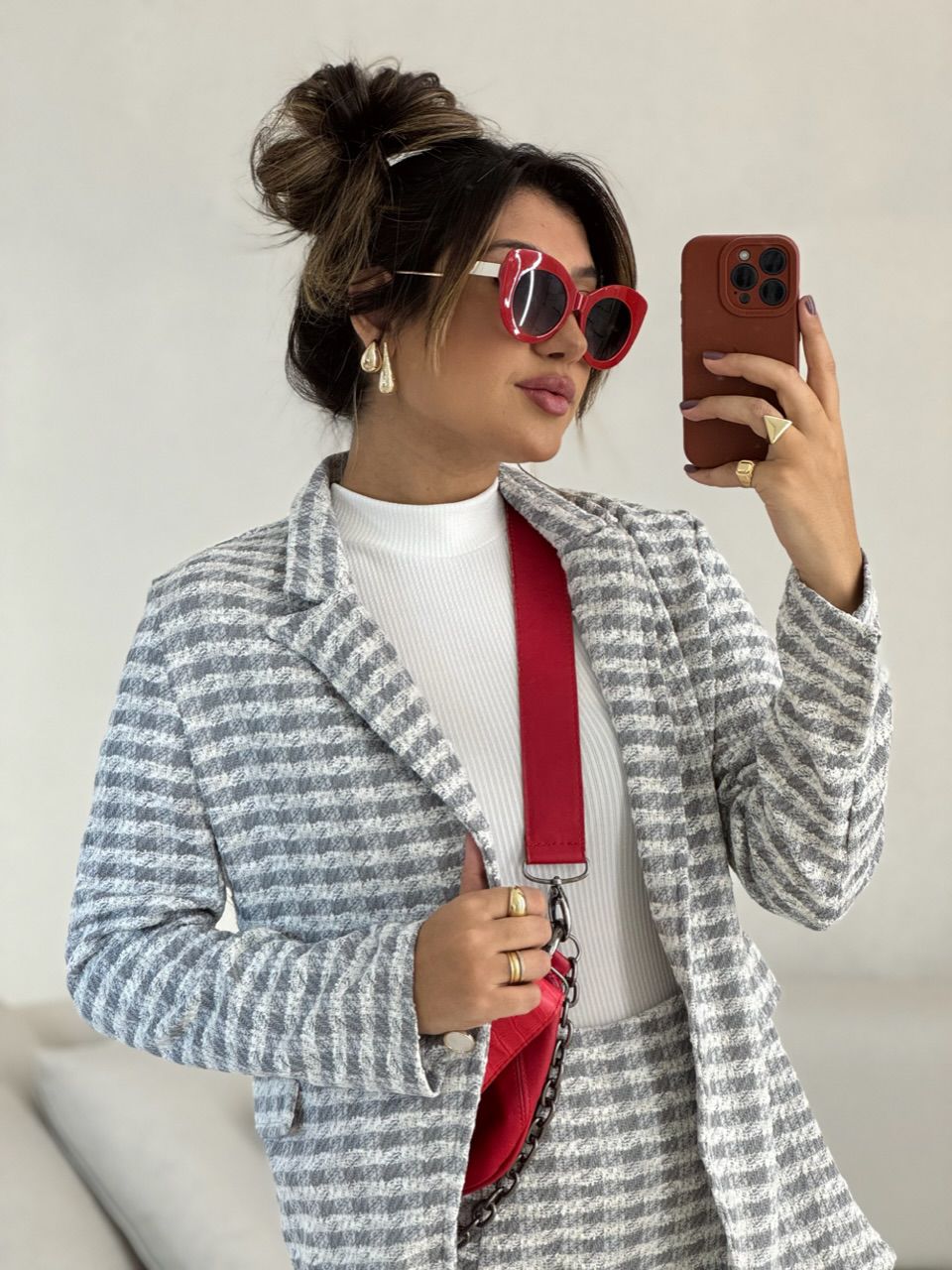 CONJUNTO MARIAH XADREZ CINZA CLARO