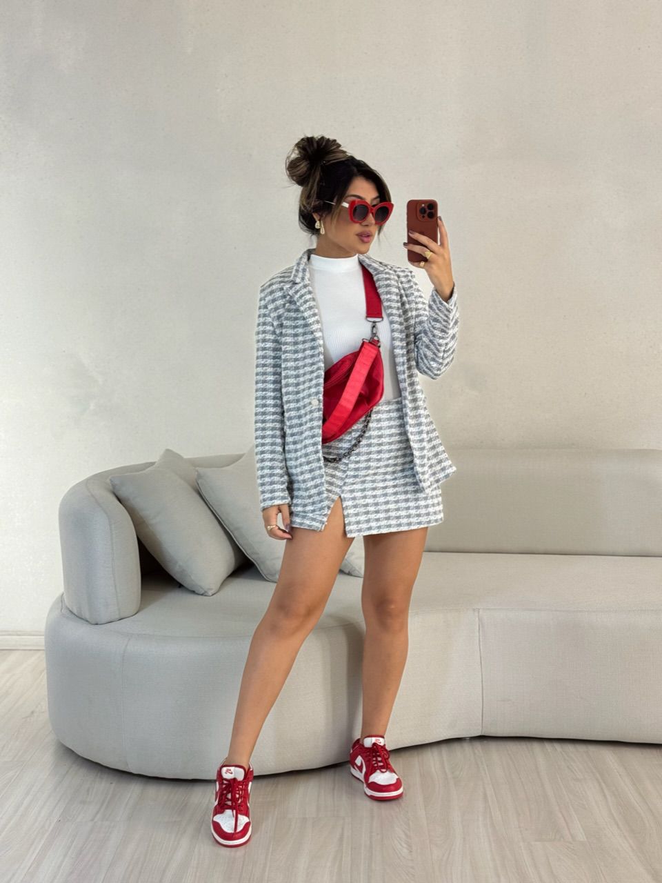 CONJUNTO MARIAH XADREZ CINZA CLARO