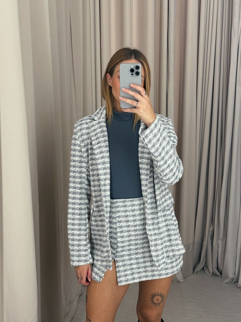 CONJUNTO MARIAH XADREZ CINZA CLARO