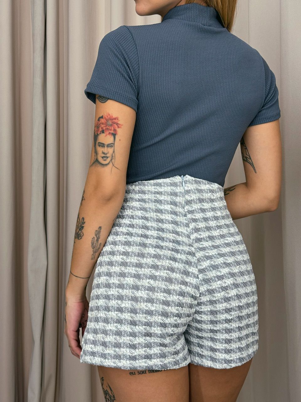 CONJUNTO MARIAH XADREZ CINZA CLARO