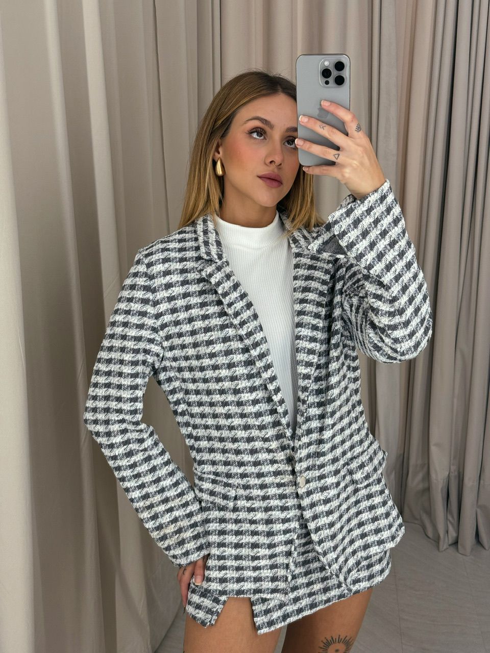 CONJUNTO MARIAH XADREZ CINZA ESCURO