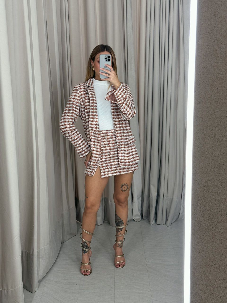 CONJUNTO MARIAH XADREZ MARROM